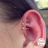 925 Silver CZ Zircon Ear Studs Small Bead Piercing Earrings