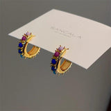 Colorful Agate Bead Earrings Sweet Spring Summer C-shaped