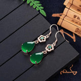 Green Jade Water Drop Earrings 925 Silver Gemstone Natural Jewelry