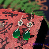 Green Jade Water Drop Earrings 925 Silver Gemstone Natural Jewelry