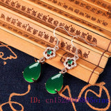 Green Jade Water Drop Earrings 925 Silver Gemstone Natural Jewelry