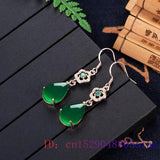 Green Jade Water Drop Earrings 925 Silver Gemstone Natural Jewelry