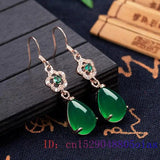 Green Jade Water Drop Earrings 925 Silver Gemstone Natural Jewelry