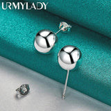 925 Silver 8MM Bead Stud Earrings Women Wedding Engagement Charm Jewelry