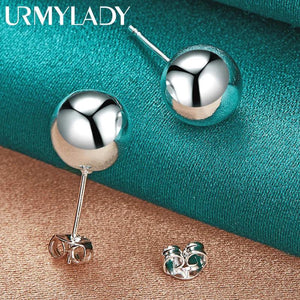 925 Silver 8MM Bead Stud Earrings Women Wedding Engagement Charm Jewelry