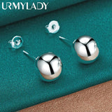 925 Silver 8MM Bead Stud Earrings Women Wedding Engagement Charm Jewelry