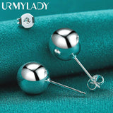 925 Silver 8MM Bead Stud Earrings Women Wedding Engagement Charm Jewelry