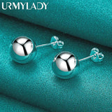 925 Silver 8MM Bead Stud Earrings Women Wedding Engagement Charm Jewelry