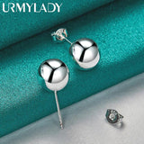 925 Silver 8MM Bead Stud Earrings Women Wedding Engagement Charm Jewelry