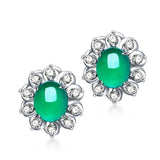 Silver Earrings 925 Oval Emerald Zircon Stud Earring Women Wedding Gift
