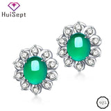 Silver Earrings 925 Oval Emerald Zircon Stud Earring Women Wedding Gift