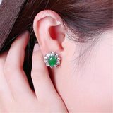 Silver Earrings 925 Oval Emerald Zircon Stud Earring Women Wedding Gift