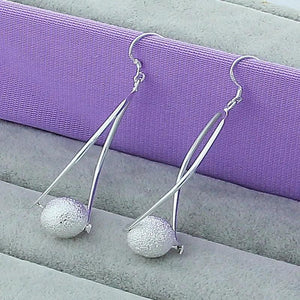 Silver Round Bead Drop Earrings for Women Jewelry