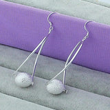 Silver Round Bead Drop Earrings for Women Jewelry