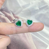 Emerald Hearts & Diamond Stud Earrings for Women