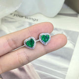 Emerald Hearts & Diamond Stud Earrings for Women