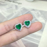 Emerald Hearts & Diamond Stud Earrings for Women