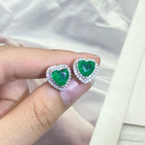 Emerald Hearts & Diamond Stud Earrings for Women