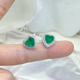 Emerald Hearts & Diamond Stud Earrings for Women