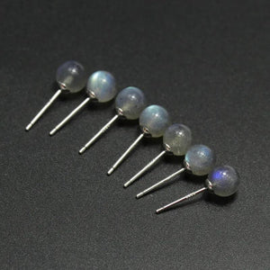 S925 Silver Labradorite Bead Stud Earrings Minimalist Round Beads Jewelry
