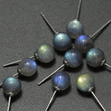 S925 Silver Labradorite Bead Stud Earrings Minimalist Round Beads Jewelry