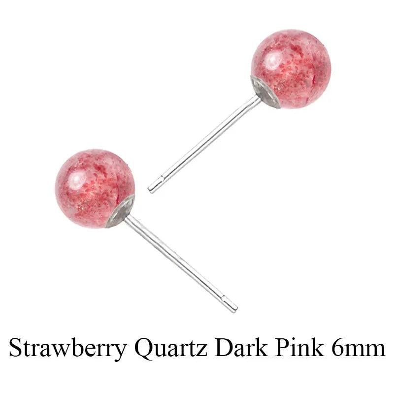 925 Silver Stud Earrings Light Dark Pink Strawberry Quartz Earring Jewelry
