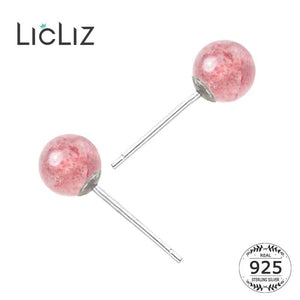 925 Silver Stud Earrings Light Dark Pink Strawberry Quartz Earring Jewelry
