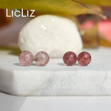 925 Silver Stud Earrings Light Dark Pink Strawberry Quartz Earring Jewelry