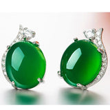 Agate Stud Earrings Silver S925 Jade Crown Fine Valentine Jewelry