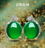 Agate Stud Earrings Silver S925 Jade Crown Fine Valentine Jewelry