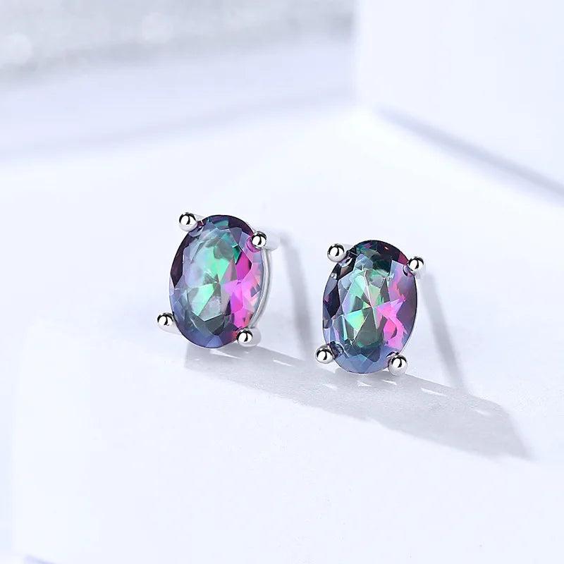 925 Silver Topaz Gemstone Stud Earrings for Women
