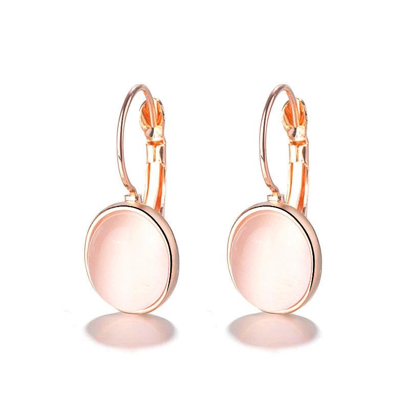 Oval Pink Gemstone Earrings Cat's Eye Rose Silver Jewelry Gift