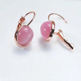 Oval Pink Gemstone Earrings Cat's Eye Rose Silver Jewelry Gift