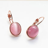 Oval Pink Gemstone Earrings Cat's Eye Rose Silver Jewelry Gift