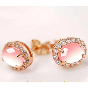 Rose Quartz Stud Earrings for Women 925 Silver CZ Wedding Jewelry
