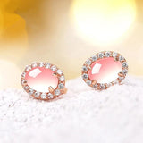 Rose Quartz Stud Earrings for Women 925 Silver CZ Wedding Jewelry