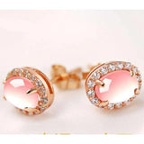 Rose Quartz Stud Earrings for Women 925 Silver CZ Wedding Jewelry