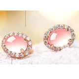 Rose Quartz Stud Earrings for Women 925 Silver CZ Wedding Jewelry