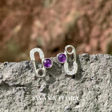 Amethyst Stud Earrings 925 Sterling Silver Vintage Femme Gift