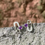 Amethyst Stud Earrings 925 Sterling Silver Vintage Femme Gift