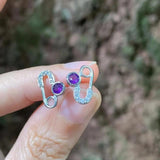 Amethyst Stud Earrings 925 Sterling Silver Vintage Femme Gift