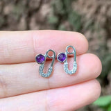 Amethyst Stud Earrings 925 Sterling Silver Vintage Femme Gift