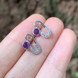 Amethyst Stud Earrings 925 Sterling Silver Vintage Femme Gift