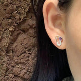 Amethyst Stud Earrings 925 Sterling Silver Vintage Femme Gift