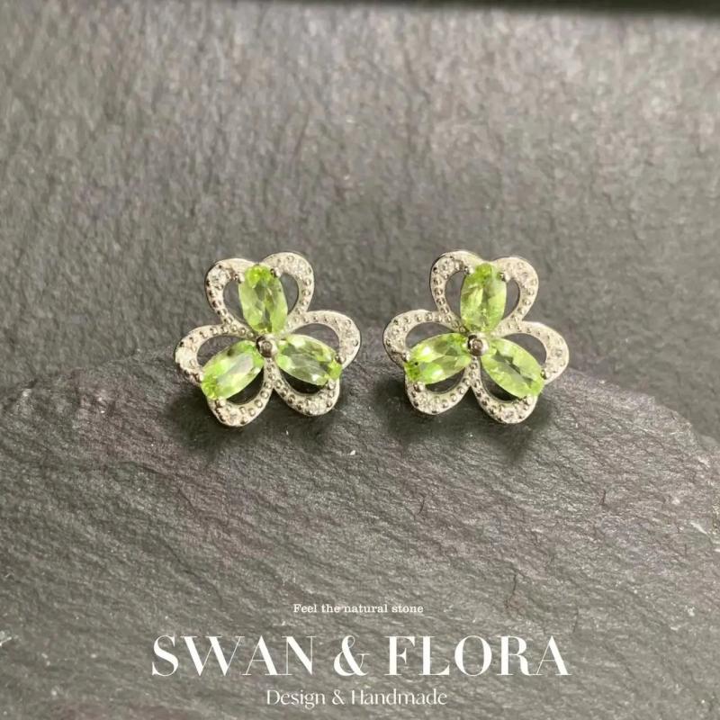 Natural Peridot 925 Silver Stud Earrings For Women Green Jewelry Gift