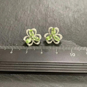 Natural Peridot 925 Silver Stud Earrings For Women Green Jewelry Gift