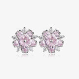 Pink Topaz Sakura Stud Earrings 925 Sterling Silver Women's Jewelry