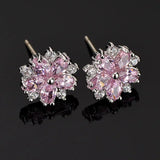 Pink Topaz Sakura Stud Earrings 925 Sterling Silver Women's Jewelry