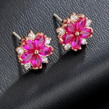 Pink Topaz Sakura Stud Earrings 925 Sterling Silver Women's Jewelry