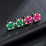 Pink Topaz Sakura Stud Earrings 925 Sterling Silver Women's Jewelry